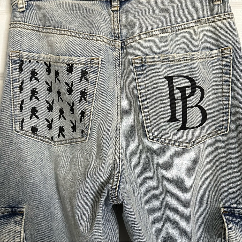 PacSun X PLAYBOY Light Wash Cutout Cargo Carpenter Jeans